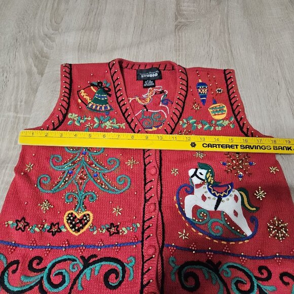 Design Originals Studio Womens Size P/S Red Ugly Christmas Sweater Vest Vintage - Picture 5 of 6